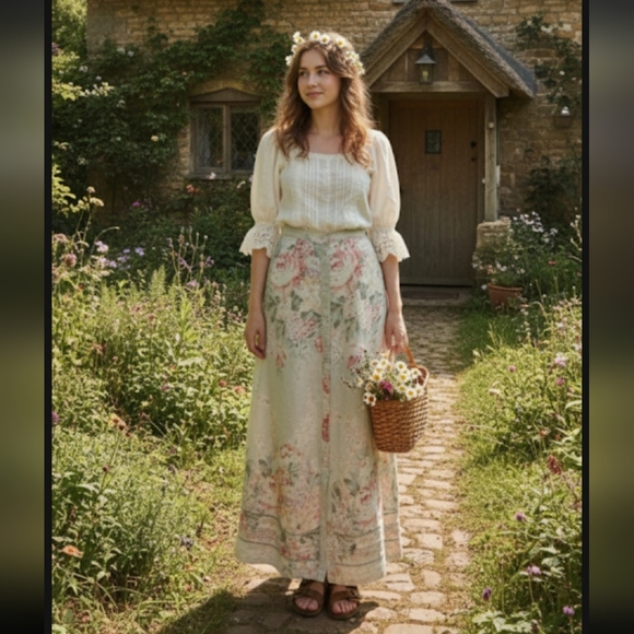 Lauren Ralph Lauren Dresses & Skirts - Vintage 90s Lauren Ralph Lauren Linen Floral Print Skirt Small Medium